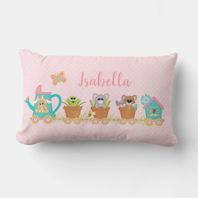 Spring Train Ride Animals Cute Baby Pillow Pink (Front)