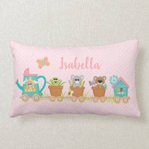 Spring Train Ride Animals Cute Baby Pillow Pink