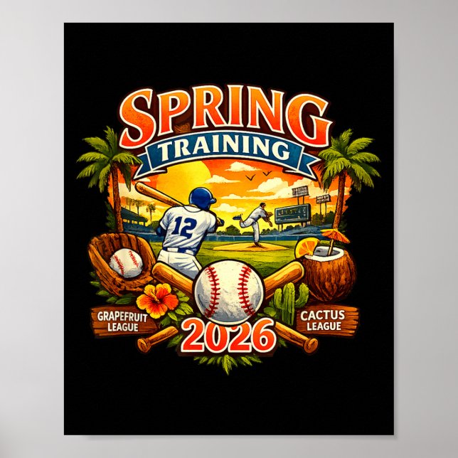 Spring Training 2026 Baseball Vintage Sunset Desig Poster (Front)