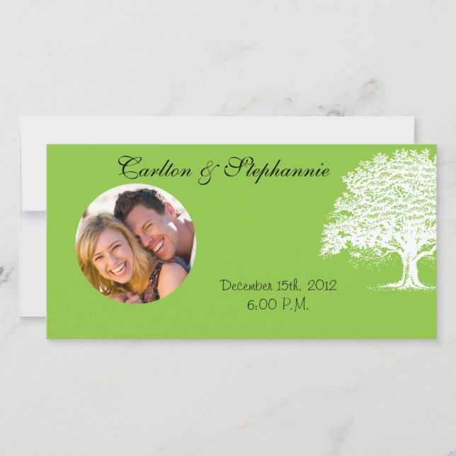 Spring Tree Green/Black Wedding Photo Announcement (Front)