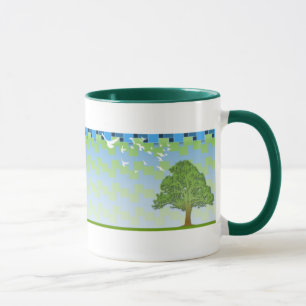 spring tree green squares background mug