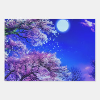  Spring tree, moon, blue sky.         Wrapping Paper Sheet