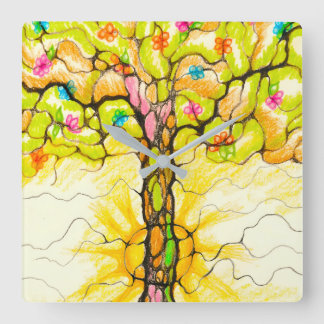 Spring tree square wall clock