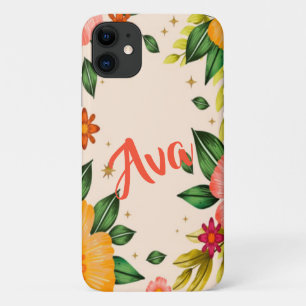 Spring Tropical Floral Custom Name iPhone 11 Case