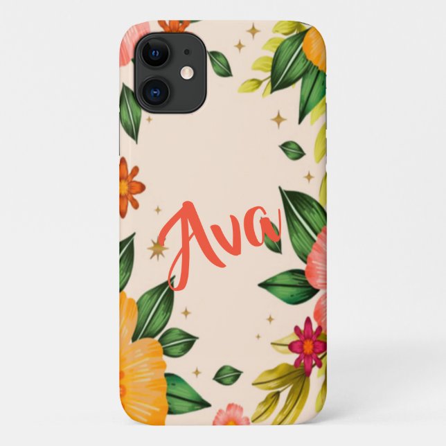 Spring Tropical Floral Custom Name Case-Mate iPhone Case (Back)