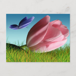 Spring Tulip And Butterfly Postcard