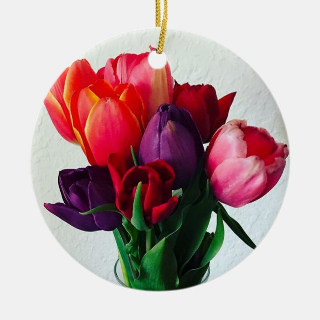 Spring Tulip Bouquet Ceramic Ornament (Front)
