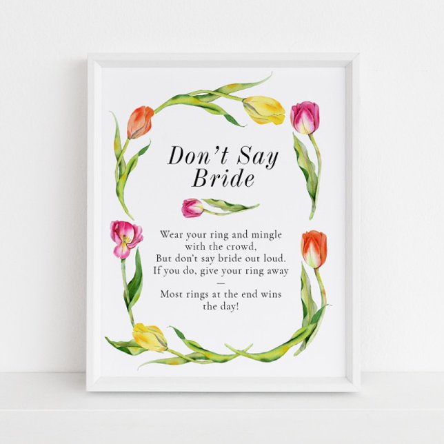 Spring Tulip Don't Say Bride Bridal Shower Game Poster (Creator Uploaded)