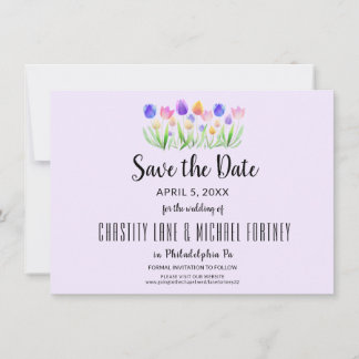 Spring Tulip Elegant Lavender Modern Wedding Save The Date