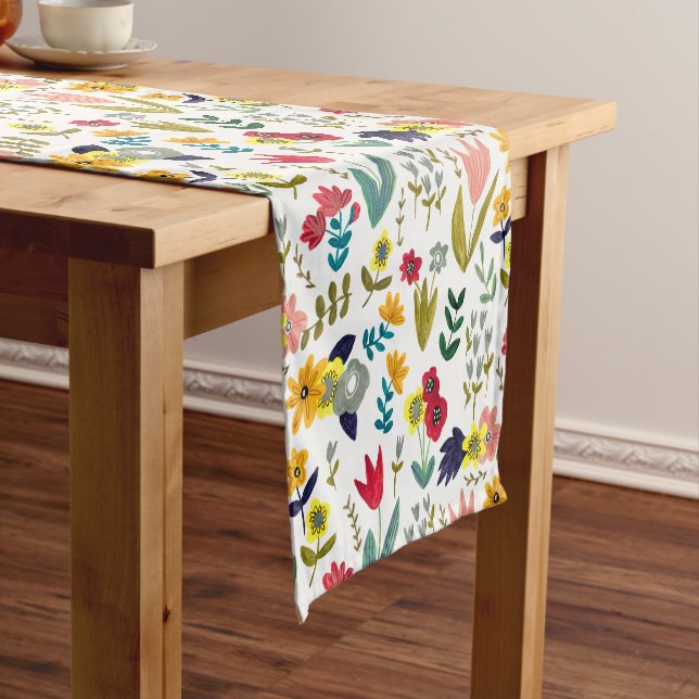 Spring tulip folk flowers pattern short table runner (In Situ)