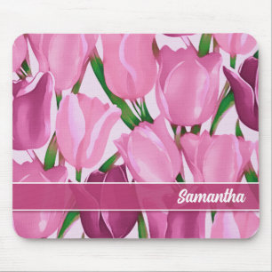 Spring Tulip Painting Custom Name Gift Mouse Pad