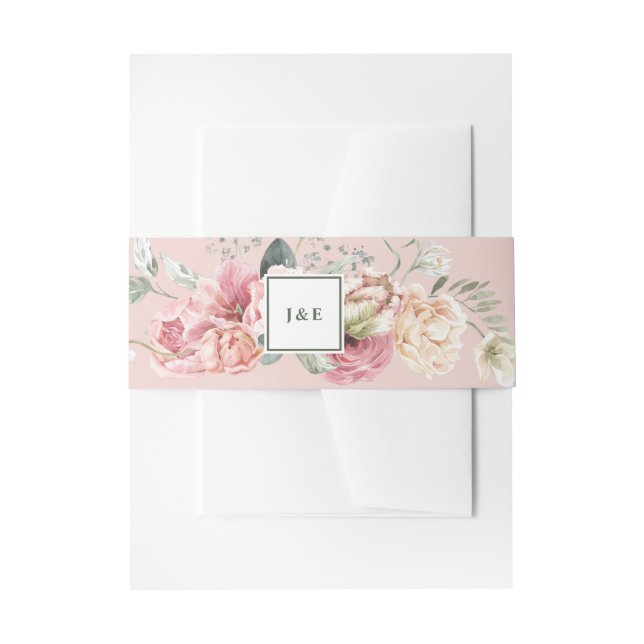 Spring Tulip Watercolor Bouquet Monogram Wedding Invitation Belly Band (Front Example)