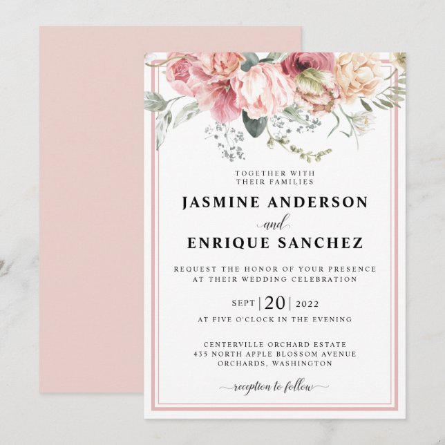 Spring Tulip Watercolor Bouquet Wedding Invitation (Front/Back)