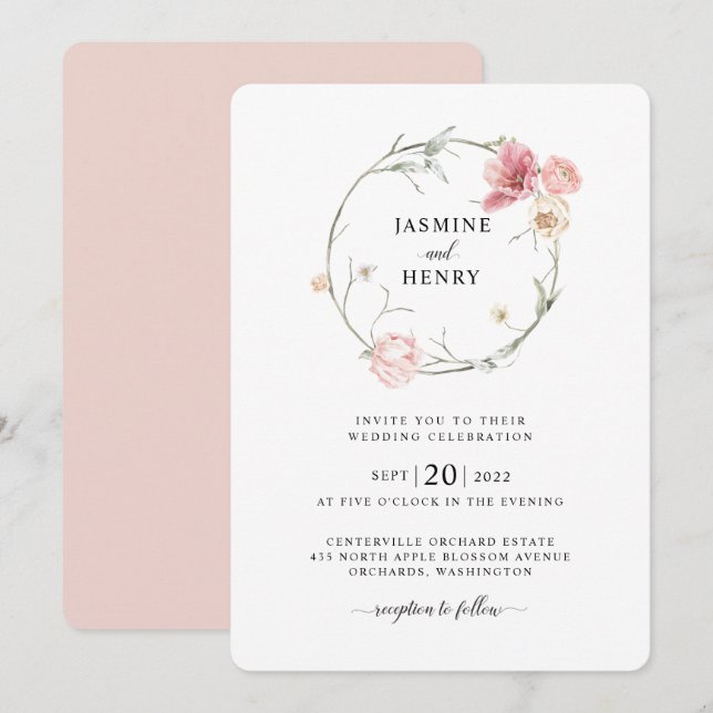 Spring Tulip Watercolor Bouquet Wedding Invitation (Front/Back)