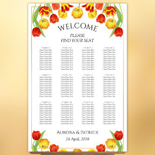 Spring Tulip White Floral Wedding Seating Chart