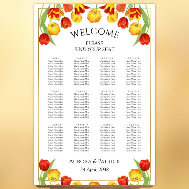 Spring Tulip White Floral Wedding Seating Chart (Spring Tulip White Floral Wedding Seating Chart)