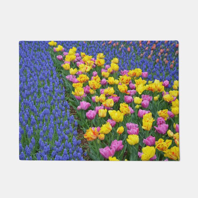 Spring tulips and bluebells doormat (Front)