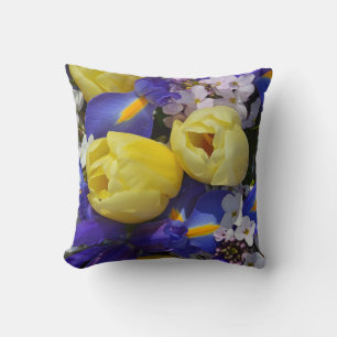 Spring tulips and irises throw pillow