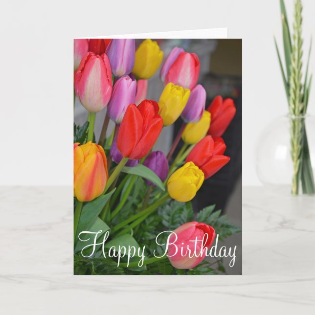 Spring tulips Birthday greeting card (Front)