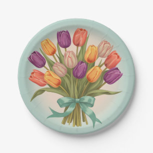 Spring tulips bouquet paper plate