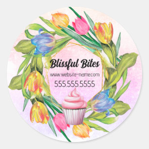 Spring Tulips Cupcake Baking Classic Round Sticker