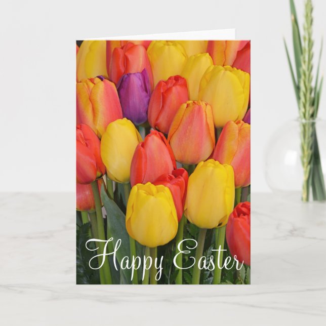 Spring tulips Easter greeting card (Front)
