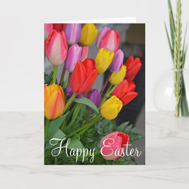 Spring tulips Easter greeting card (Front)