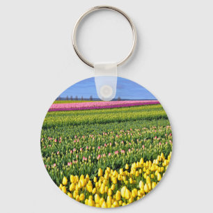 Spring tulips field keychain
