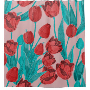 Spring tulips, hand-drawn floral pattern