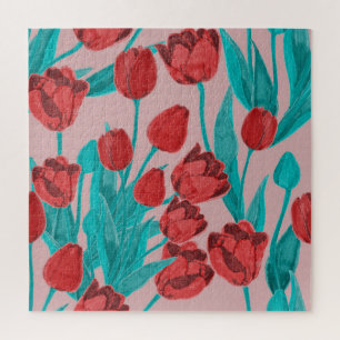 Spring tulips, hand-drawn floral pattern jigsaw puzzle