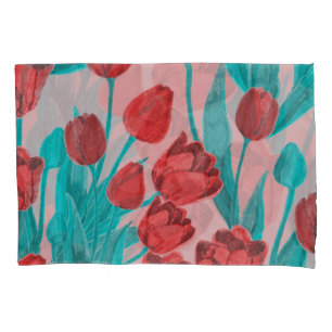 Spring tulips, hand-drawn floral pattern pillowcase