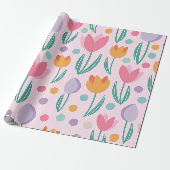 Spring Tulips Pattern Wrapping Paper (Unrolled)