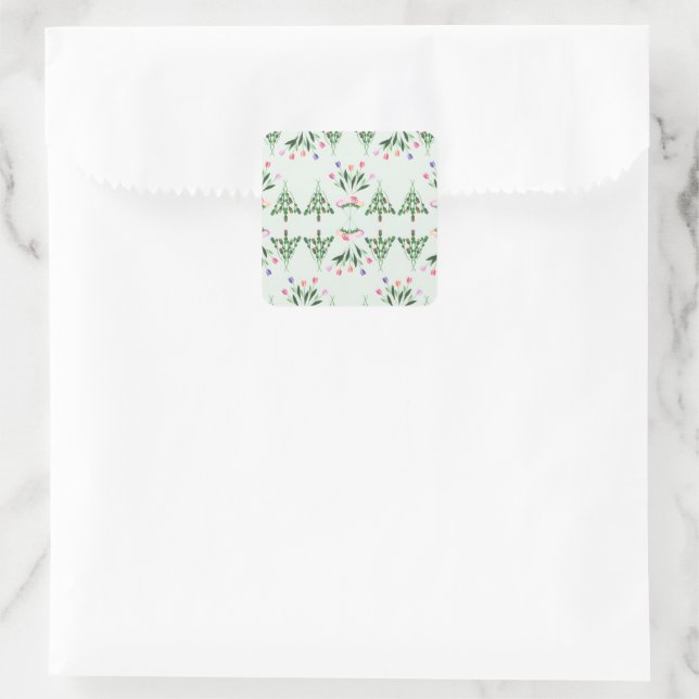 Spring Tulips Rose Floral Garden Square Sticker (Bag)