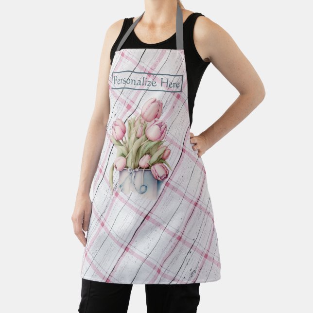 Spring Tulips w/ Pink Farmhouse Background Apron (Insitu)