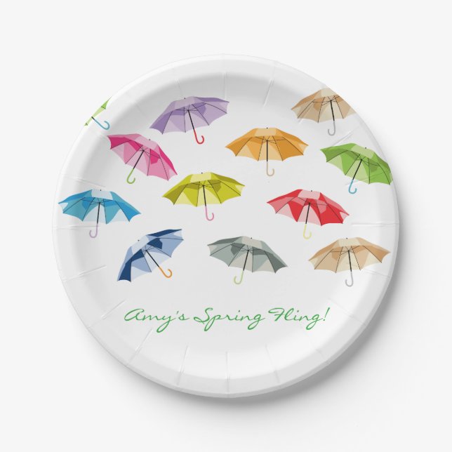 Spring Umbrellas Paper Plate (Front)