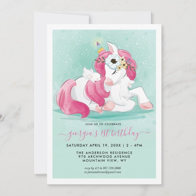 Spring Unicorn | Little Bunny Party Invitation (Front)
