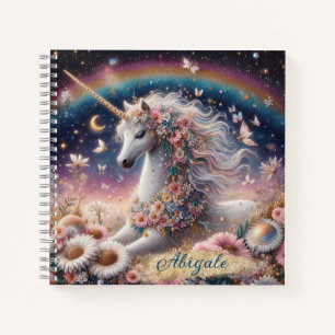 Spring Unicorn Magical Night Scene 3 - Personalize Notebook