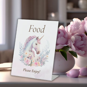 Spring Unicorn Watercolor Baby Shower Food Pedestal Sign