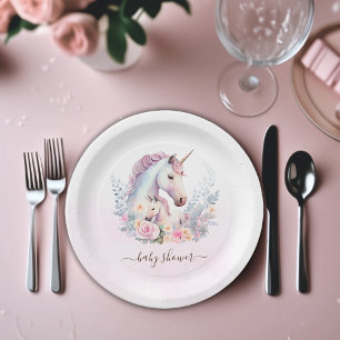 Spring Unicorn Watercolor Baby Shower Paper Plate