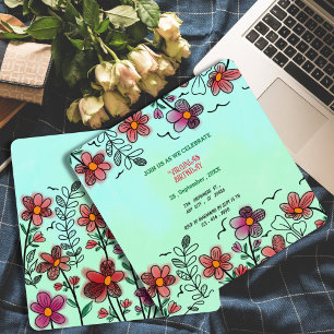 SPRING UNIQUE RED DOODLE FLOWERS BIRTHDAY INVITATION