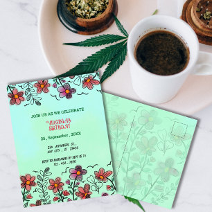 SPRING UNIQUE RED DOODLE FLOWERS BIRTHDAY INVITATION POSTCARD