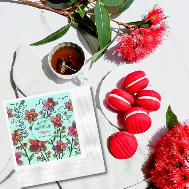 SPRING UNIQUE RED DOODLE FLOWERS BIRTHDAY  NAPKIN (Creator Uploaded)