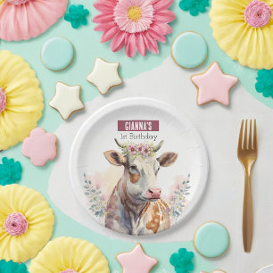 Spring vibes Cow - Birthday Party - Paper Plate