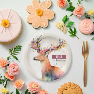 Spring vibes Deer -  Birthday Party - Paper Plate
