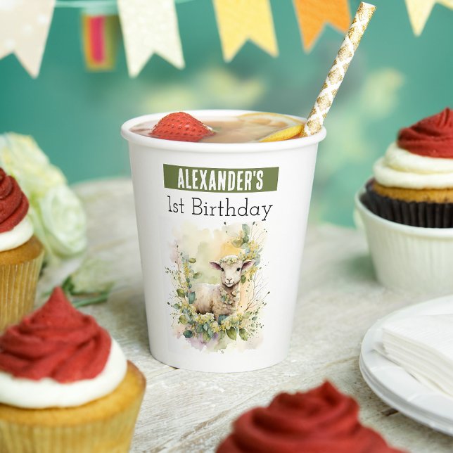 Spring vibes Lamb - 1st birthday - Paper Cups (Creator Uploaded)