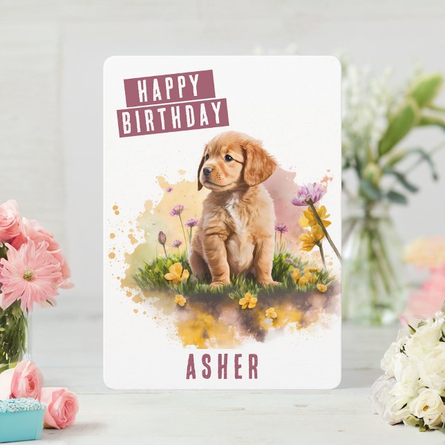 Spring vibes Puppy Birthday Card (Creator Uploaded)