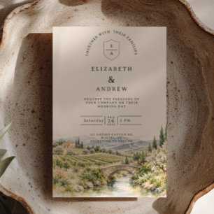 Spring Vineyard Wedding Watercolor Tuscany Invitation