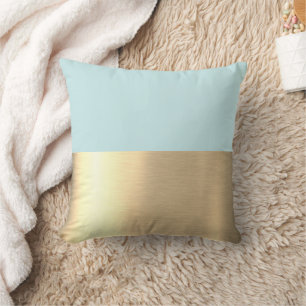 Spring Water Blue Gold Foil Rustic Faux Throw Pillow