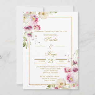 Spring water coloured floral Spanish Wedding Invitation