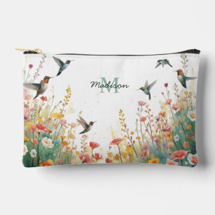 Spring Watercolor Birds Floral Monogram Wildflower Accessory Pouch